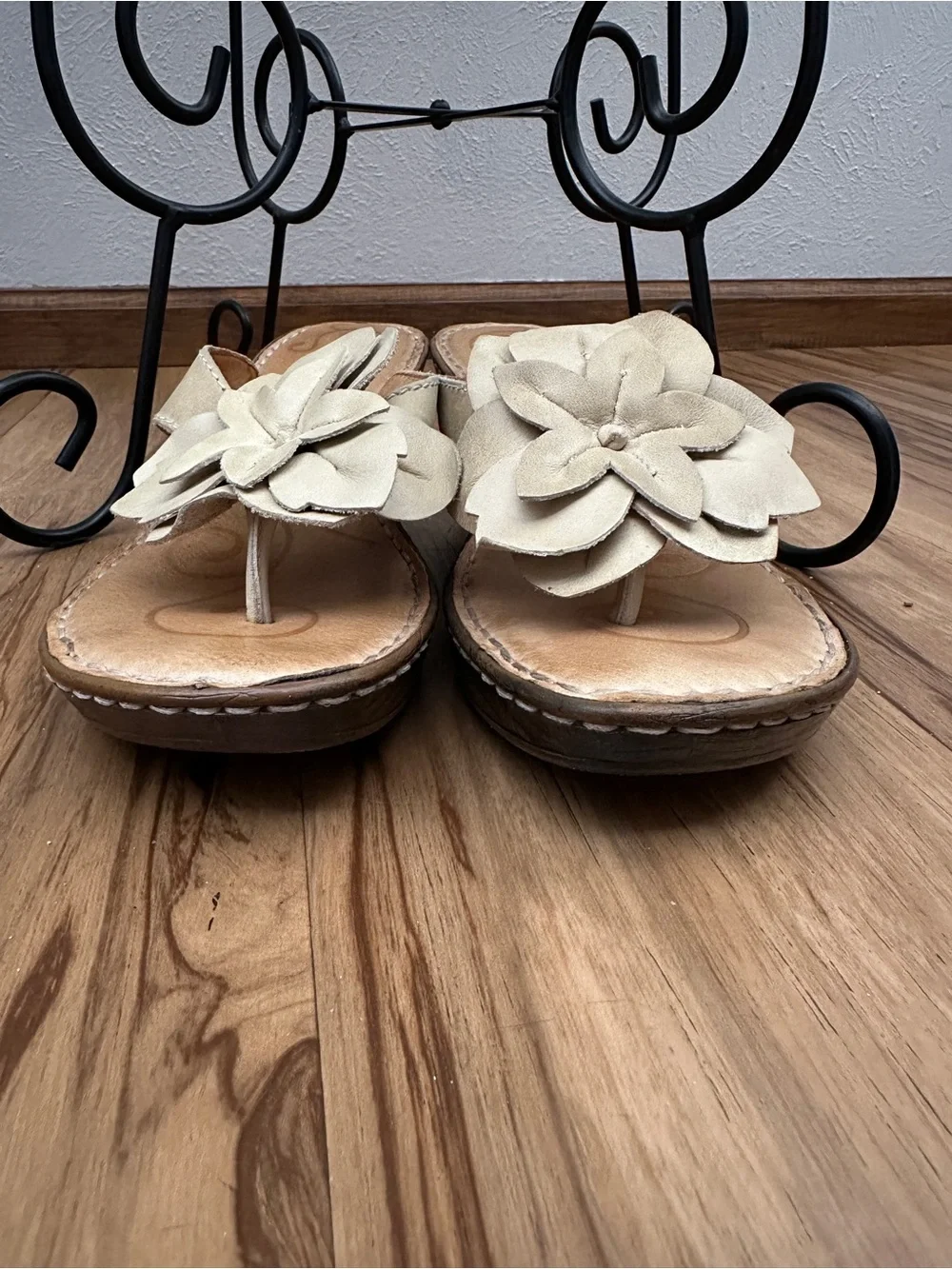 Born Tan Flower Thong Wedge Sandals
